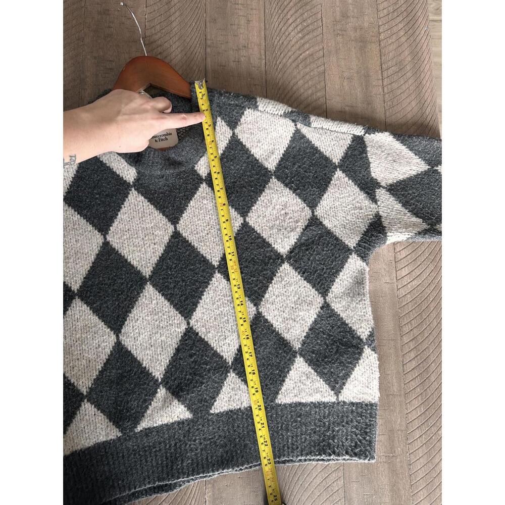 Abercrombie & Fitch Grey Wool Blend Argyle Diamond Check Sweater Women’s Medium - Picture 10 of 10
